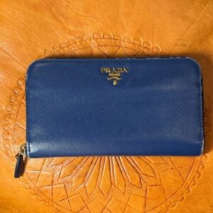 Prada Saffiano Royal Blue Leather Wallet